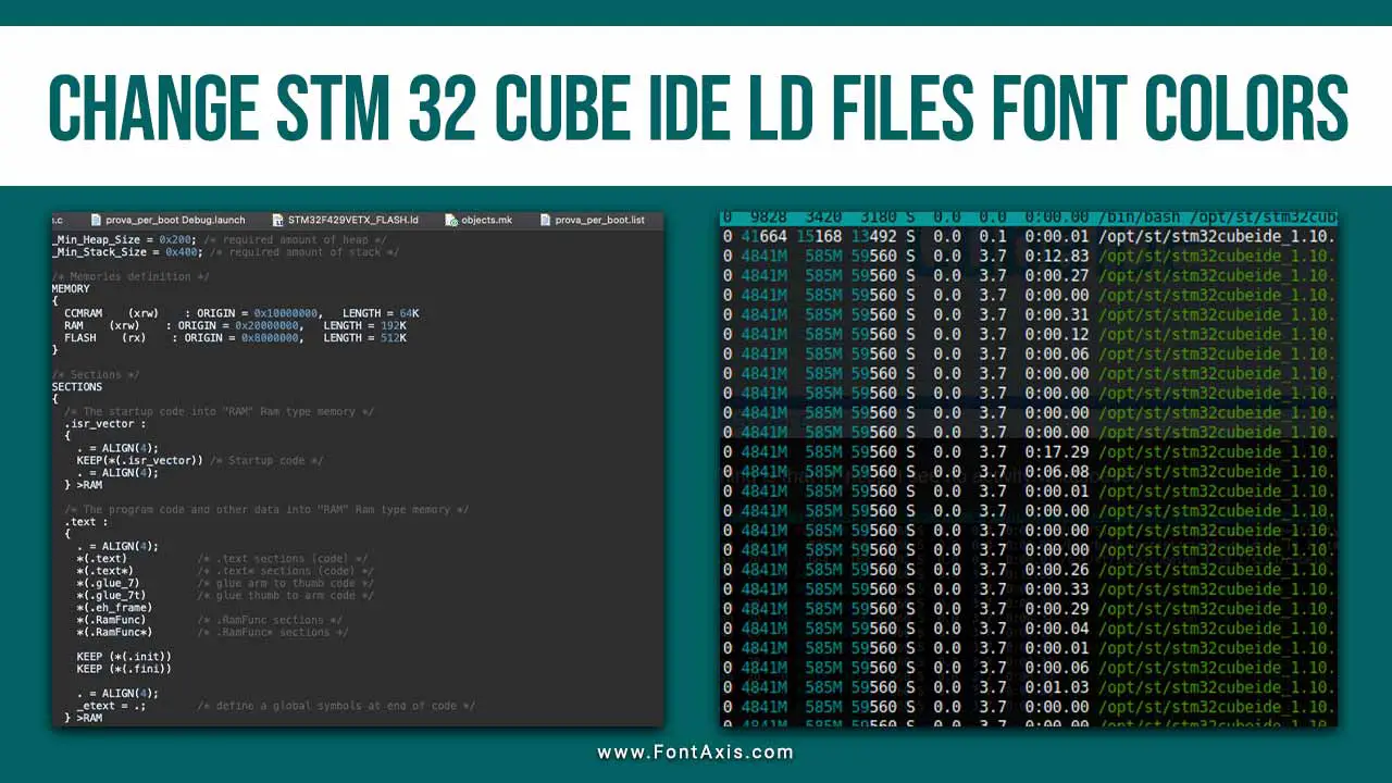 Change STM 32 Cube IDE LD Files Font Colors