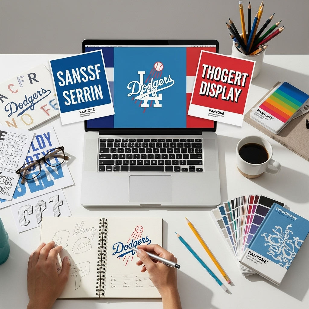 Generate an eye-catching, high-quality featured image for a blog post about: La Dodgers Logo Font: E